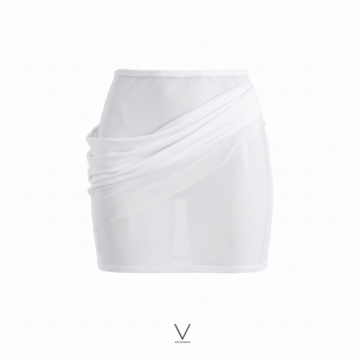 SS2026 WHITE DRAPED NET MINI SKIRT