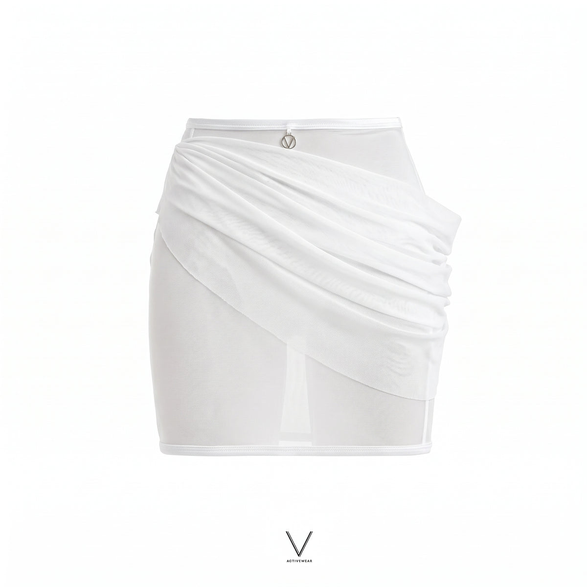 SS2026 WHITE DRAPED NET MINI SKIRT