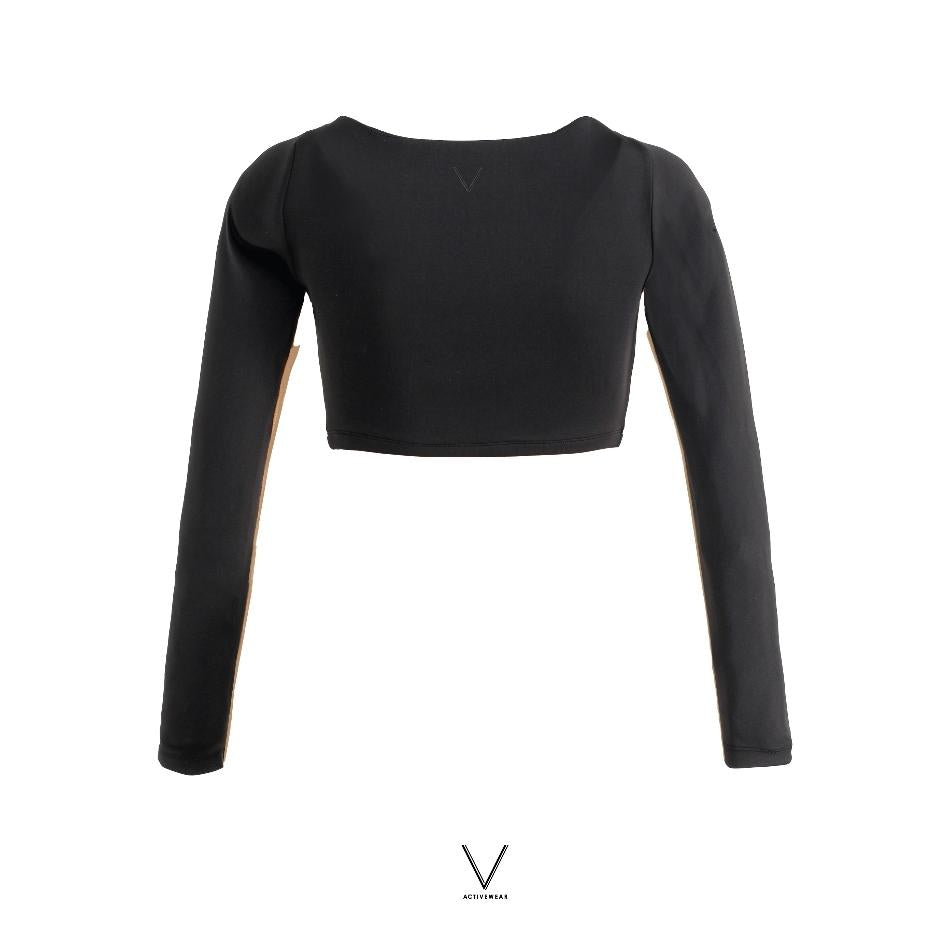 SS2026 BLACK NUDE CROP TOP RASH GUARD UPF 50+