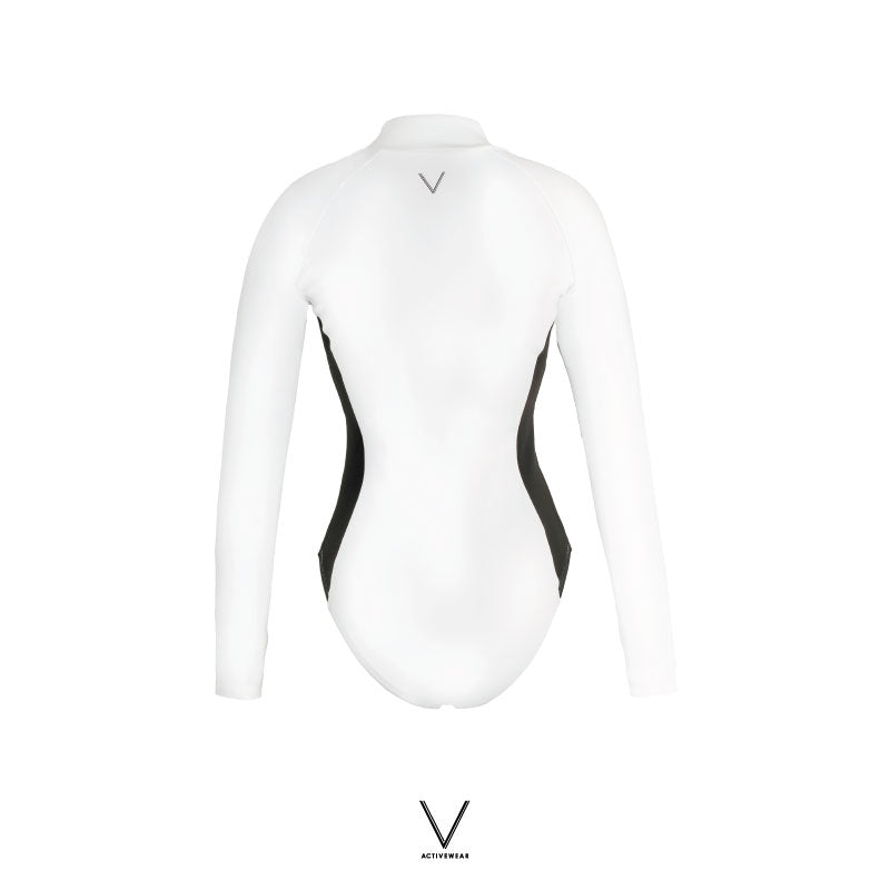 SS2024 WHITE WITH BLACK SIDE STRIPE BODYSUIT UV UPF 50+