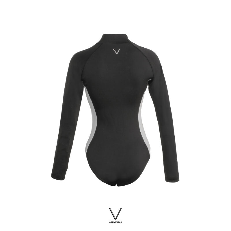 SS2024 BLACK WITH WHITE SIDE STRIPE BODYSUIT UV UPF 50+