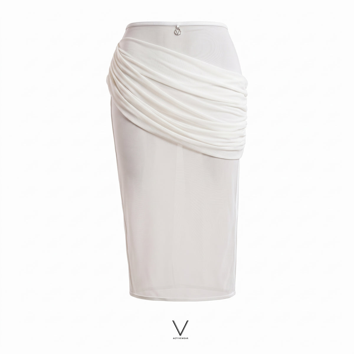 SS2026 WHITE DRAPED NET LONG SKIRT