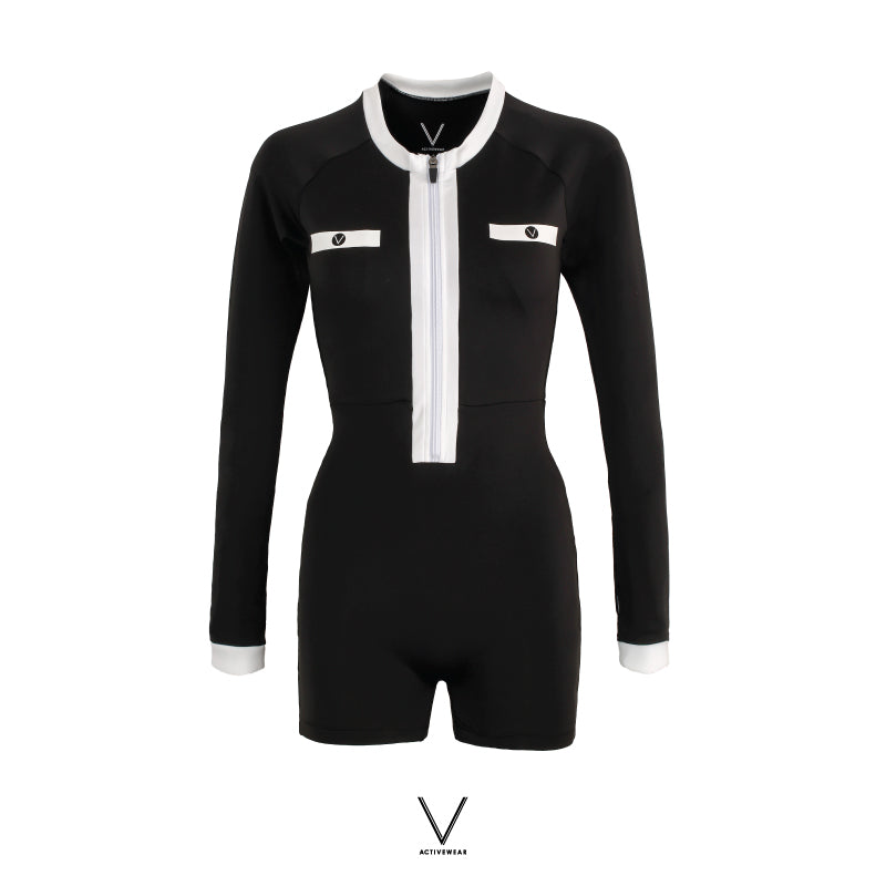 SS2024 BLACK TRIM WHITE SHORTIE UV JUMPSUIT