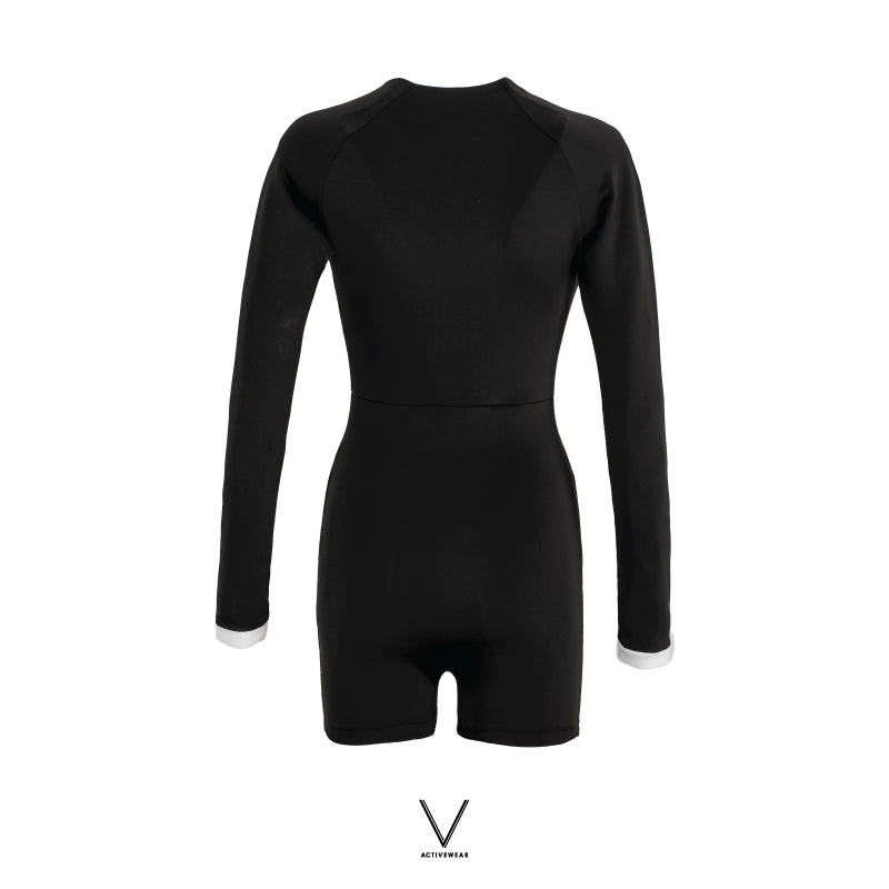 SS2024 BLACK TRIM WHITE SHORTIE UV JUMPSUIT