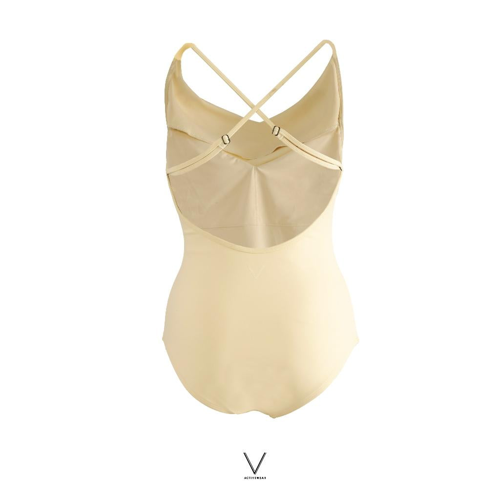 SS2026 PASTEL YELLOW DRAPED NECK SWIMMING SUIT UPF 50+