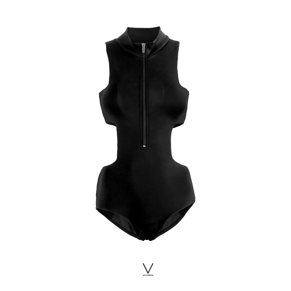 SS2025 BLACK CUT OUT UV SWIMMING SUITUV UPF 50+