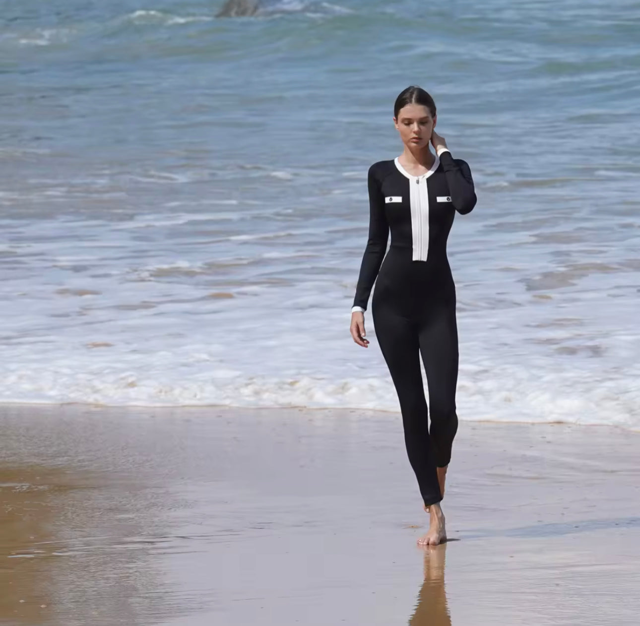 BLACK TRIM WHITE UV JUMPSUIT