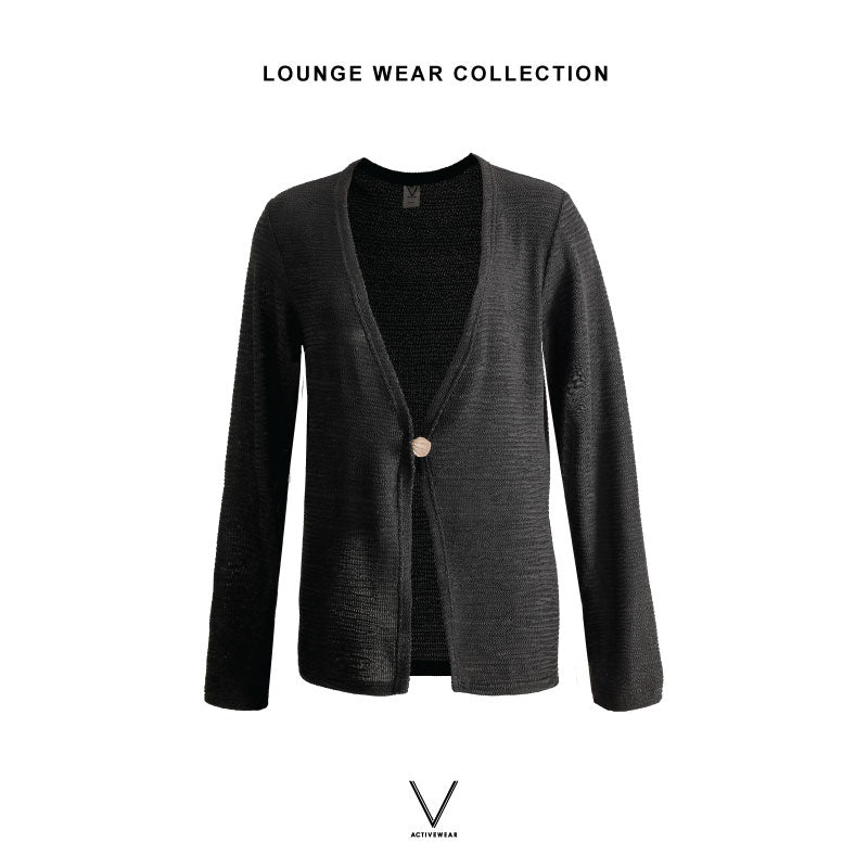 LOUNGE WEAR  BLACK SMOCK LOUNGE CARDIGAN