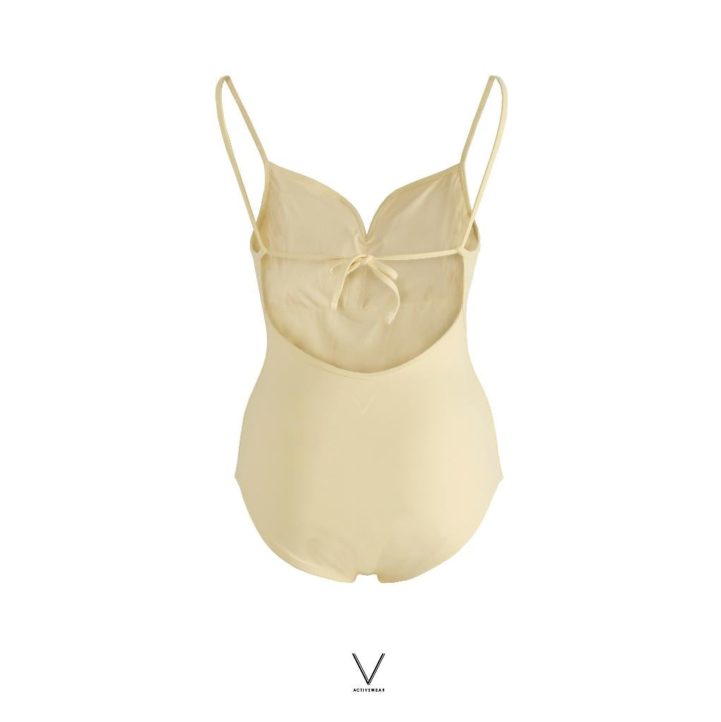 SS2026 PASTEL YELLOW SINGLET TIE BACK SWIMMING SUIT UV UPF 50+
