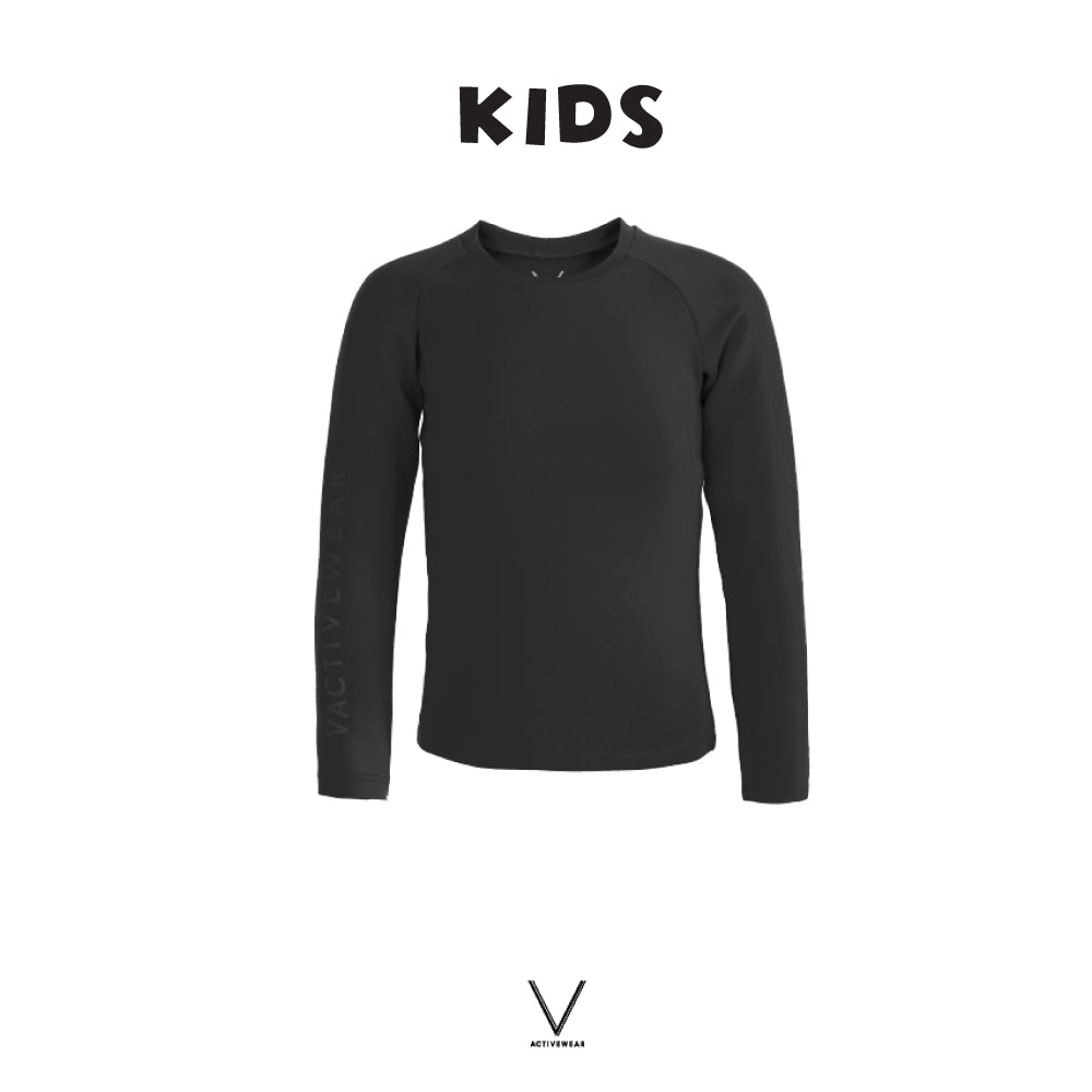 KIDS COLLECTION BLACK RASH GUARD TOP UV UPF 50+