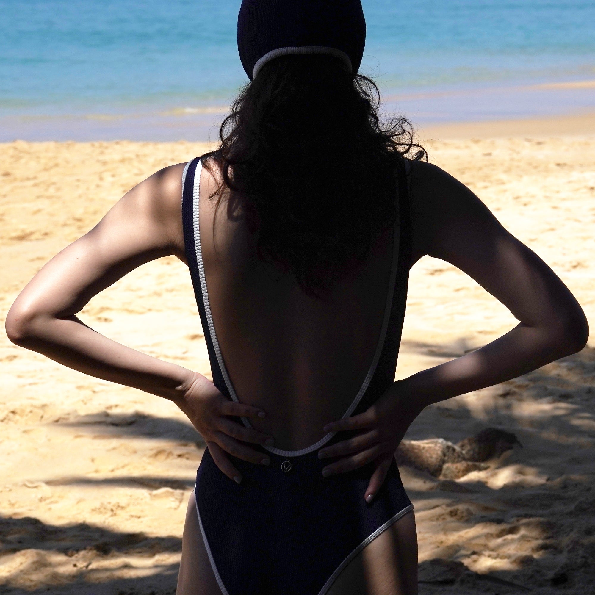 RESORT COLLECTION NAVY TRIM WHITE SWIMMING SUIT