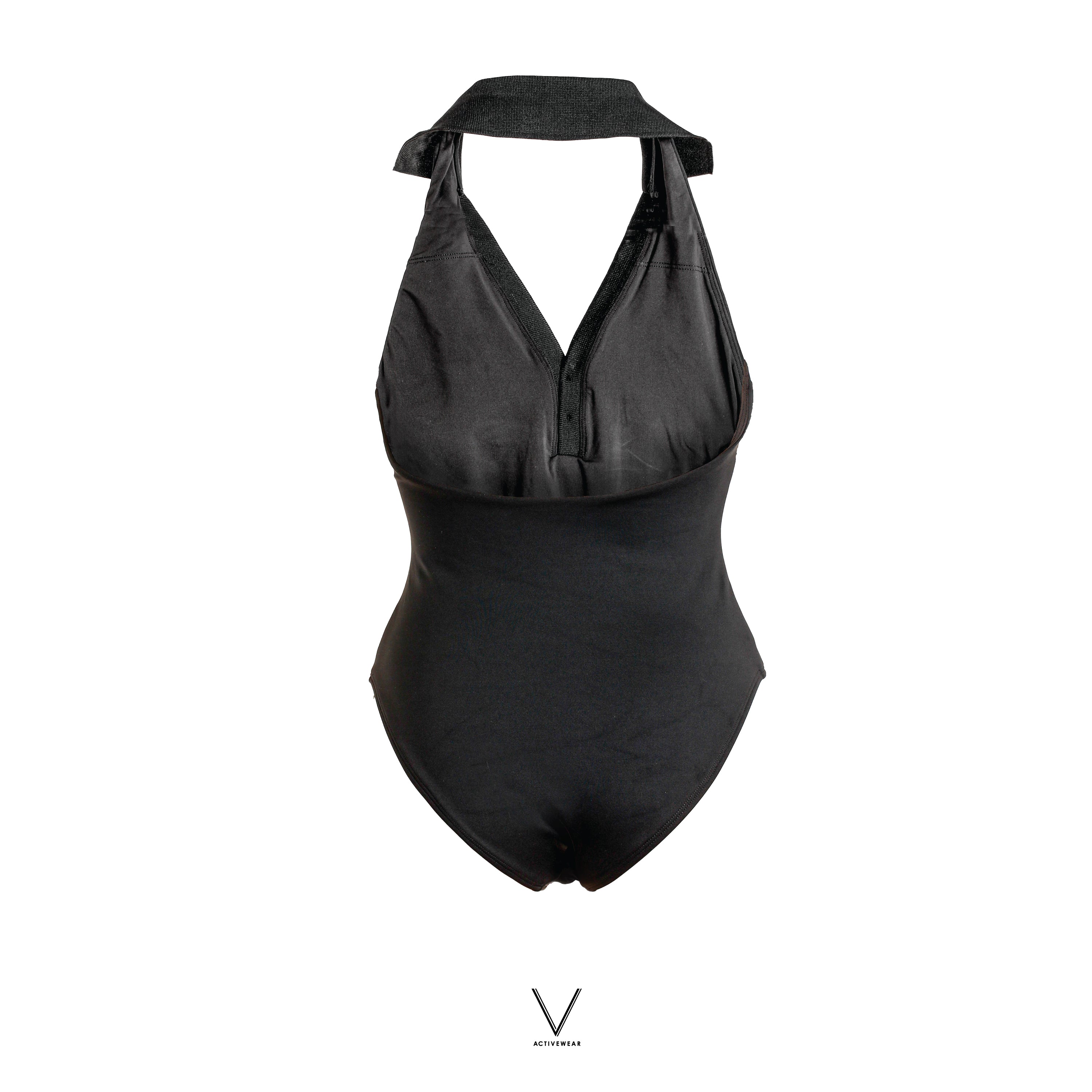 SS2026 BLACK HALTER NECK WITH COLLAR SWIMMING SUIT UV UPF 50+