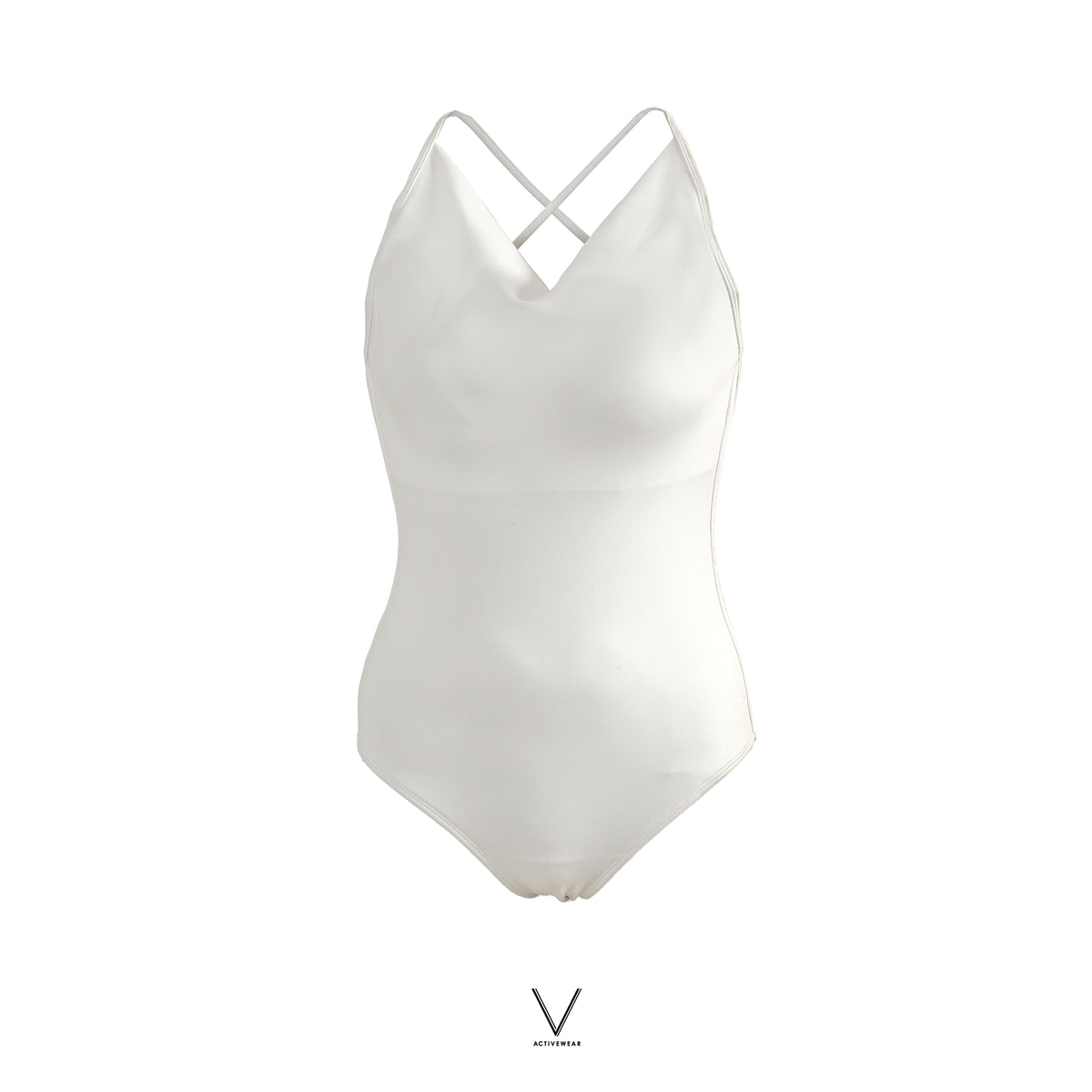 SS2026 WHITE DRAPED NECK SWIMMING SUIT