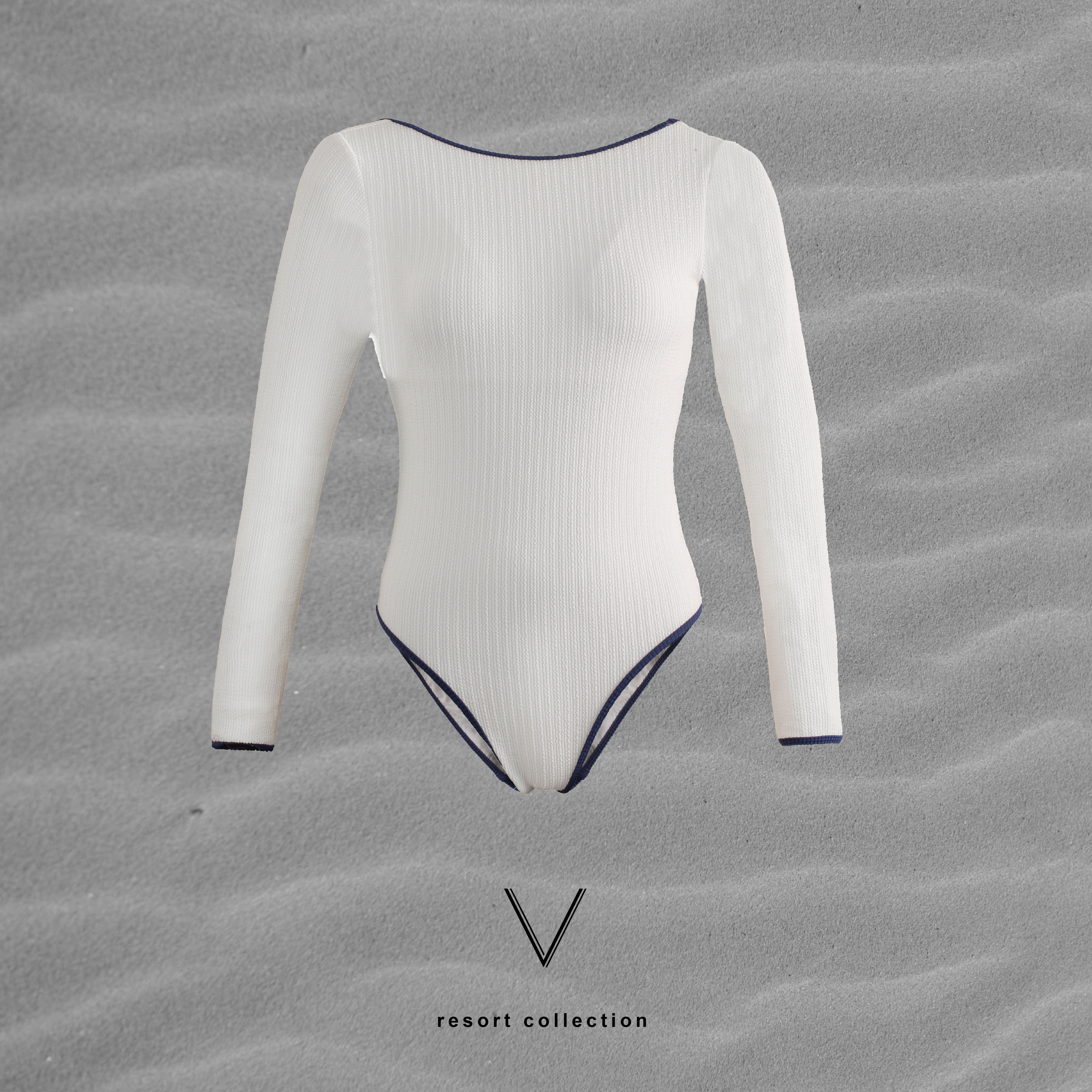 RESORT COLLECTION WHITE TRIM NAVY BODYSUIT