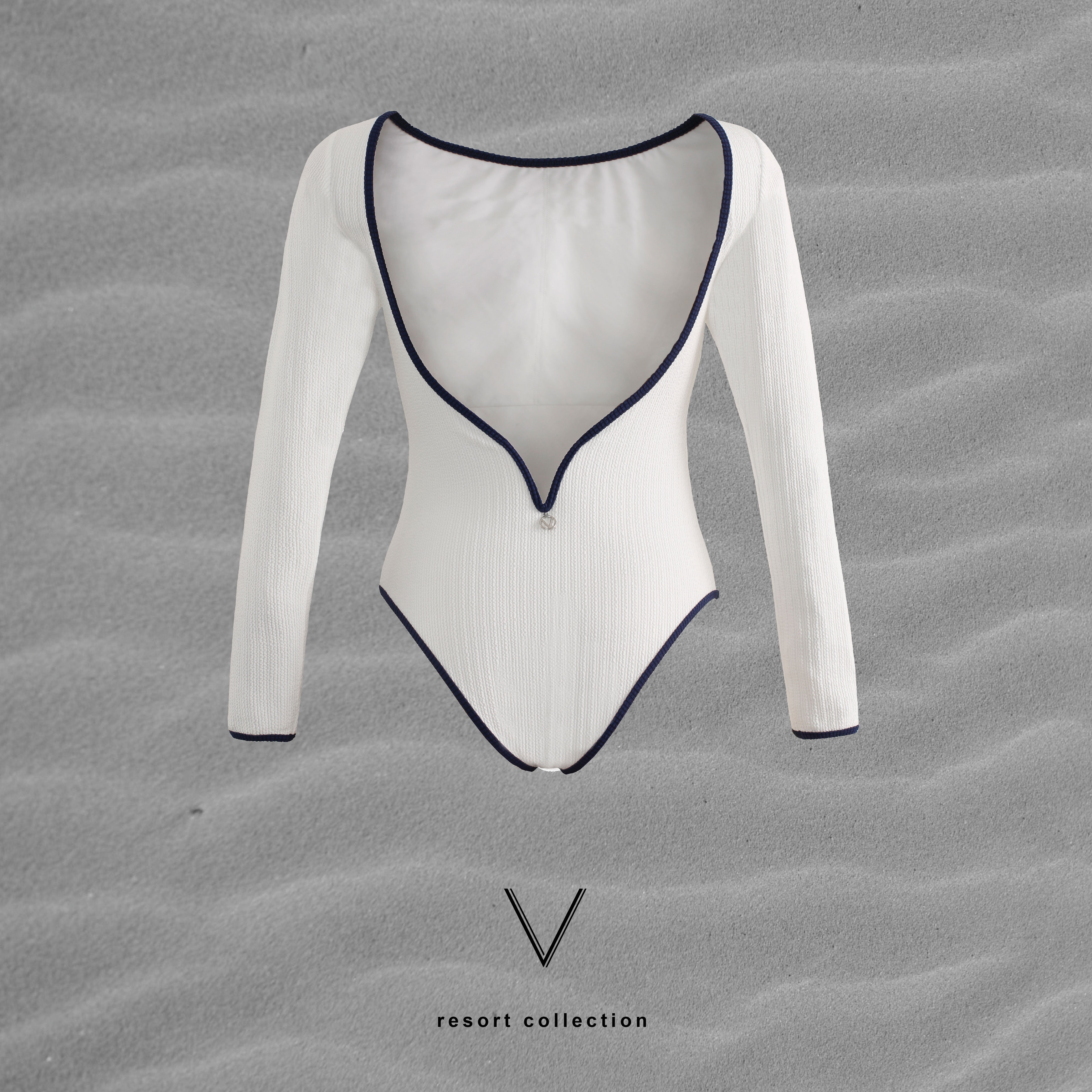 RESORT COLLECTION WHITE TRIM NAVY BODYSUIT