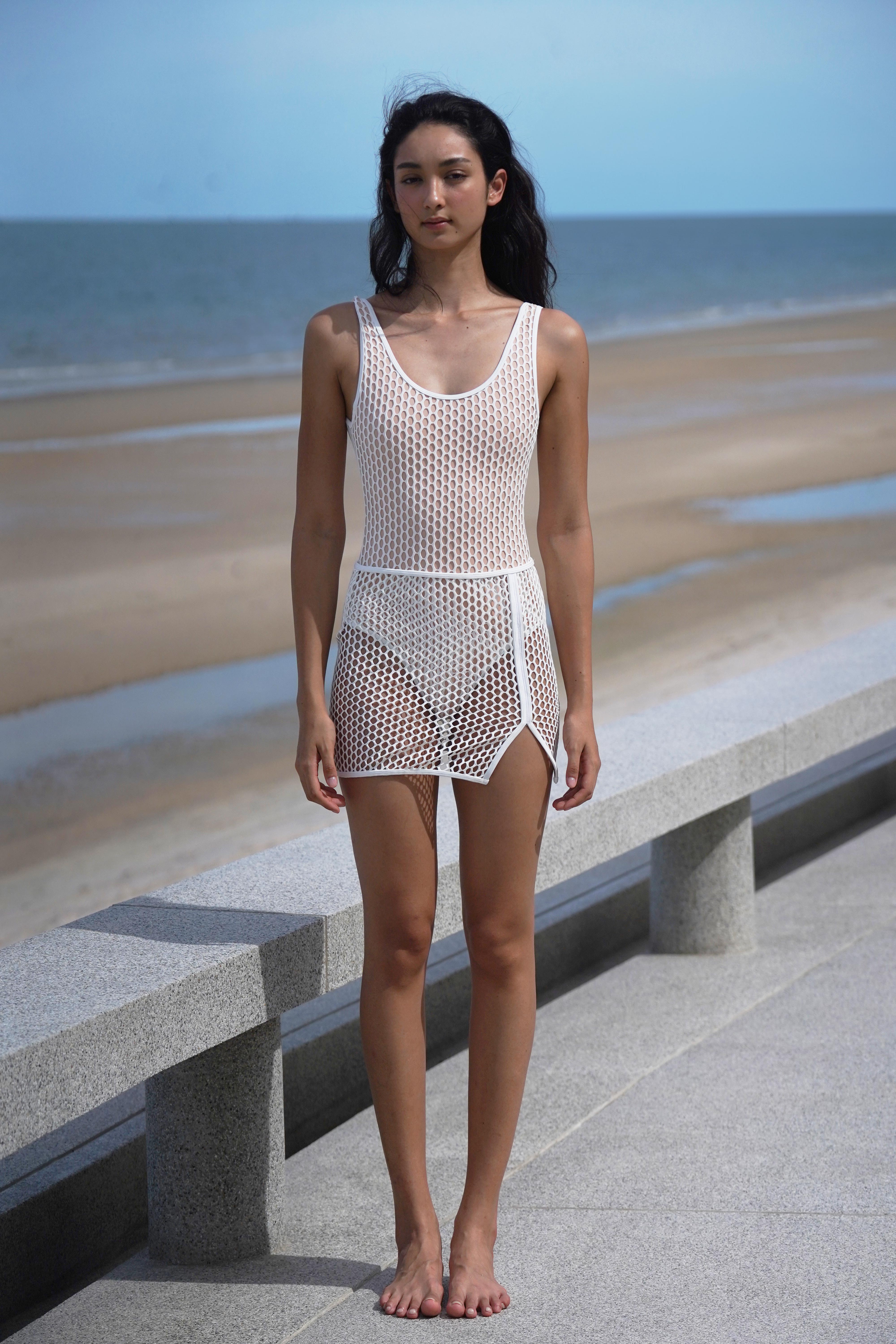 RESORT COLLECTION 2025 WHITE NET MINI SKIRT