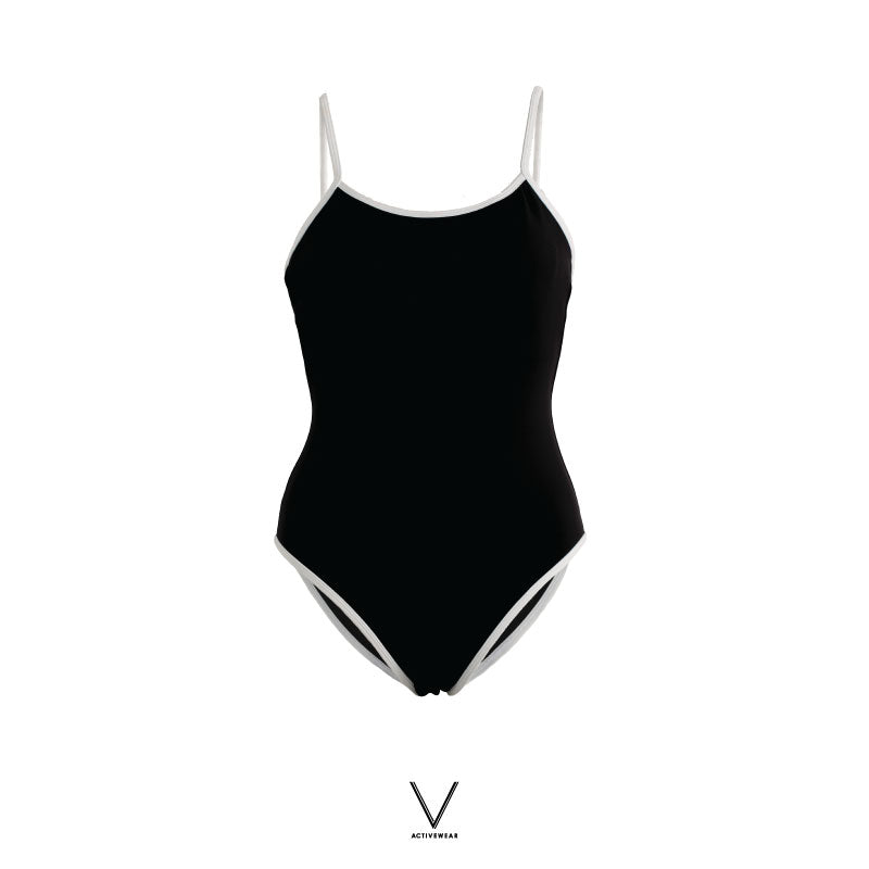 SS2024 BLACK TRIM WHITE SINGLET SWIMMING SUIT