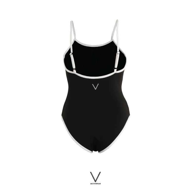 SS2024 BLACK TRIM WHITE SINGLET SWIMMING SUIT