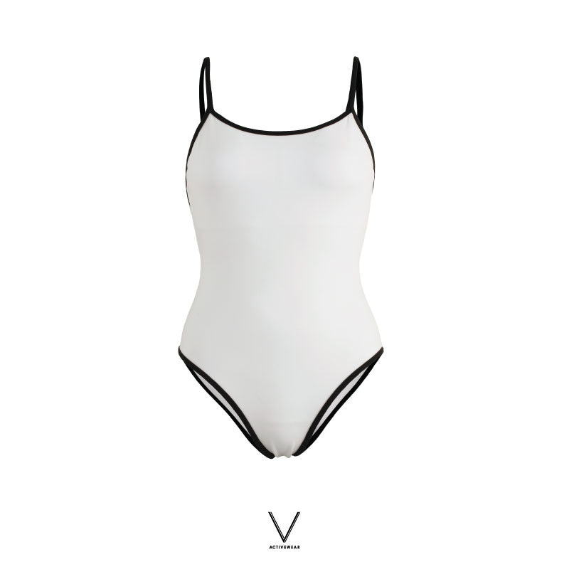 SS2024 WHITE TRIM BLACK SINGLET SWIMMING SUIT