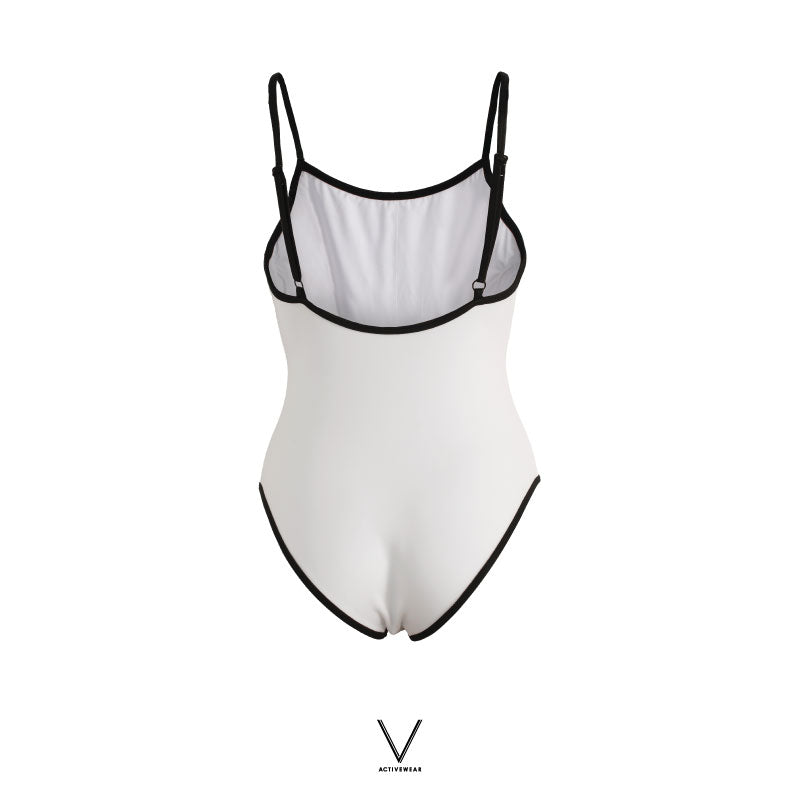 SS2024 WHITE TRIM BLACK SINGLET SWIMMING SUIT