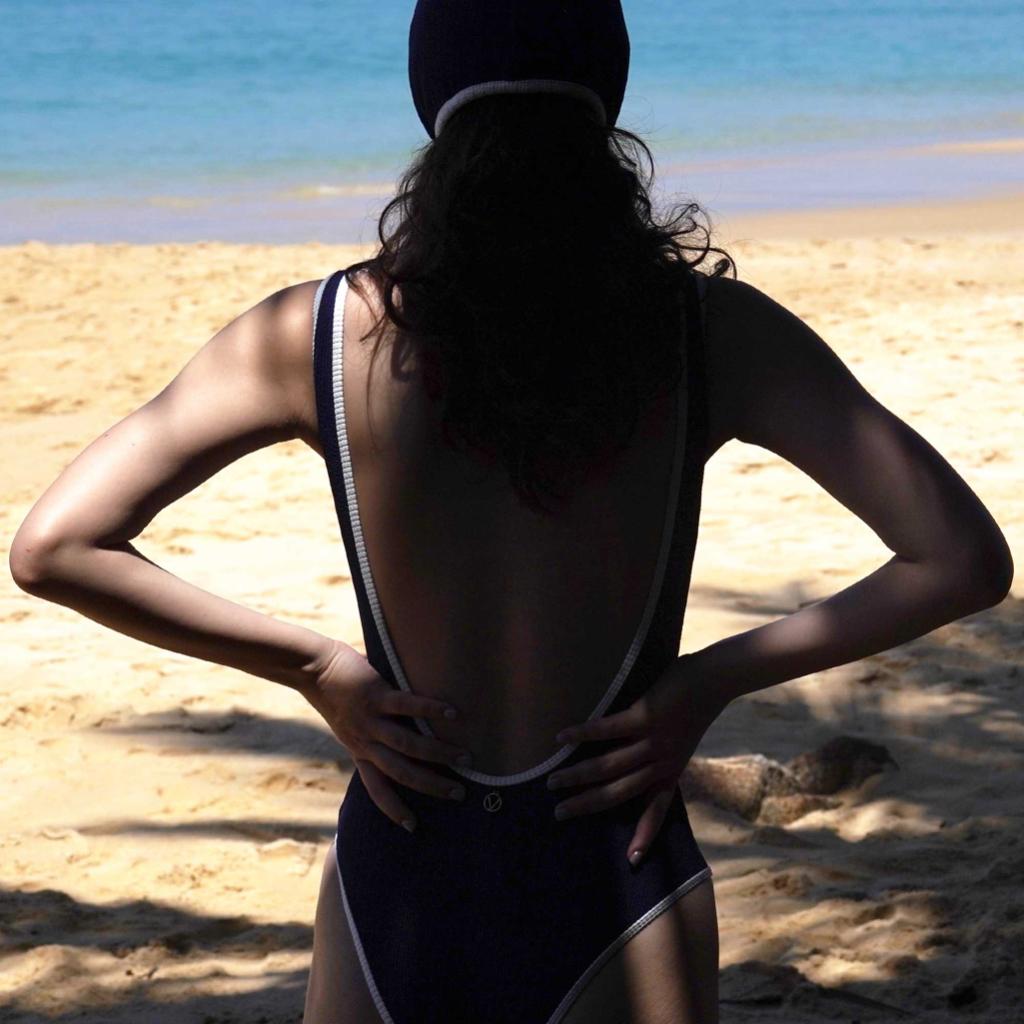 RESORT COLLECTION NAVY TRIM WHITE SWIMMING SUIT