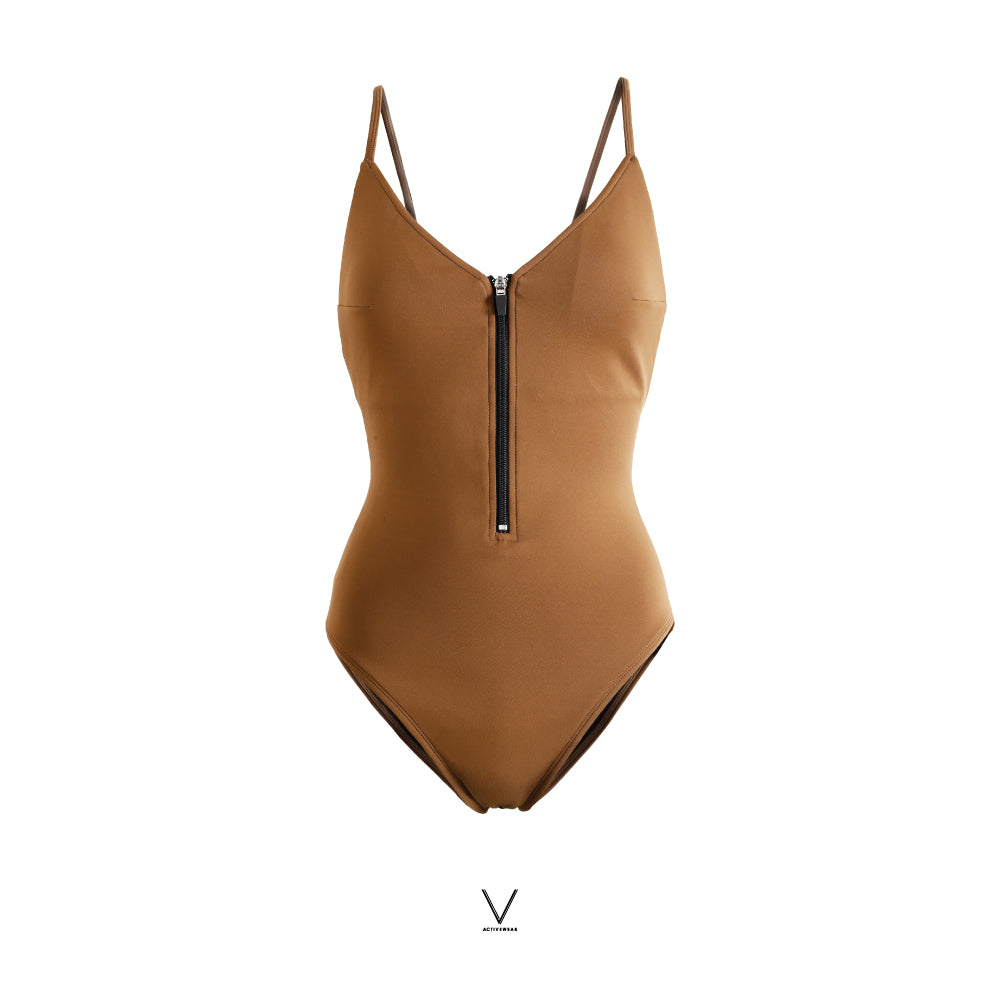 SS2025 SINGLET SWIMMING SUIT WOODEN BROWN UV UPF 50+