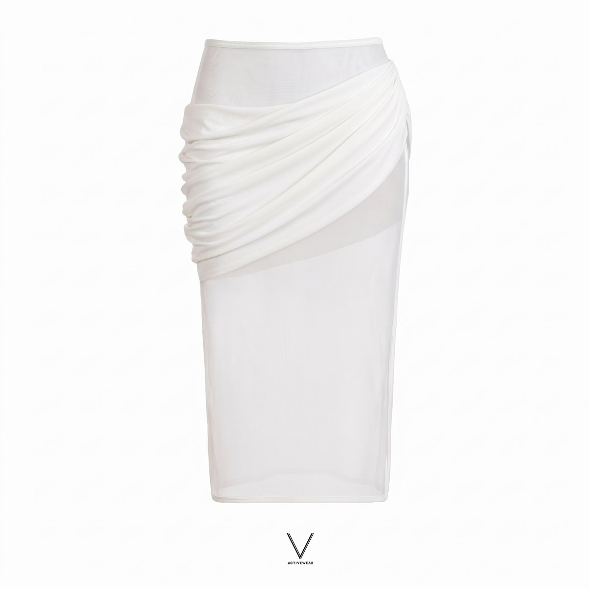 SS2026 WHITE DRAPED NET LONG SKIRT