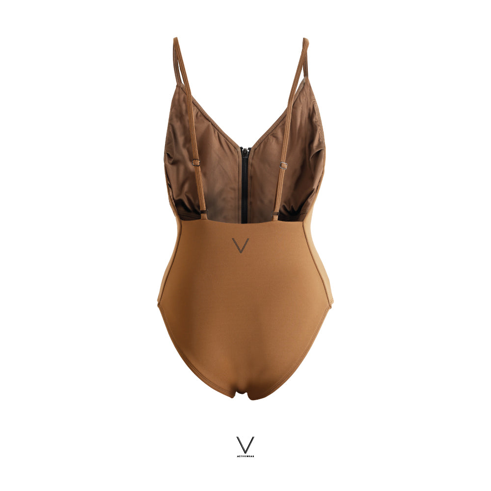 SS2025 SINGLET SWIMMING SUIT WOODEN BROWN UV UPF 50+