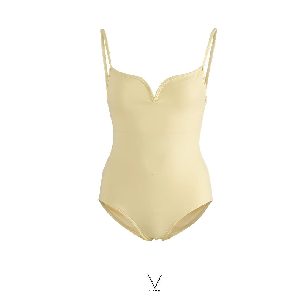SS2026 PASTEL YELLOW SINGLET TIE BACK SWIMMING SUIT UV UPF 50+