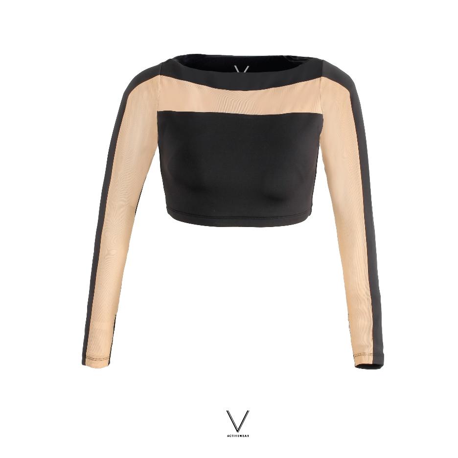 SS2026 BLACK NUDE CROP TOP RASH GUARD UPF 50+