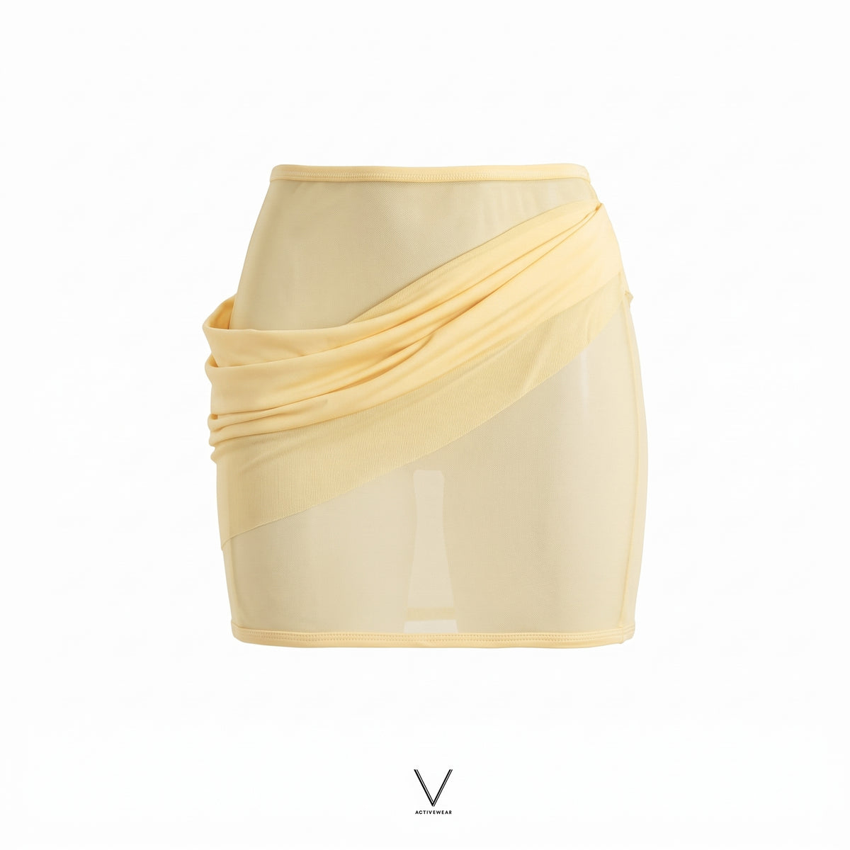 SS2026 PASTEL YELLOW DRAPED NET MINI SKIRT