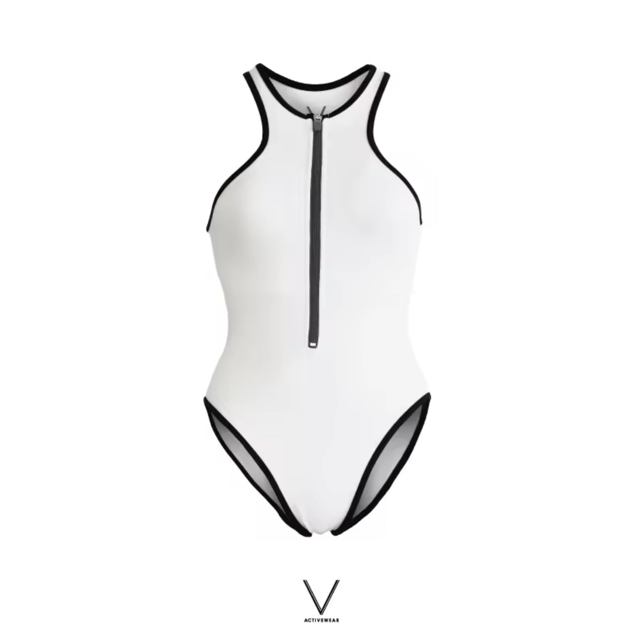 SS2024 WHITE FRONT ZIP SWIMMING SUIT  UV UPF 50+