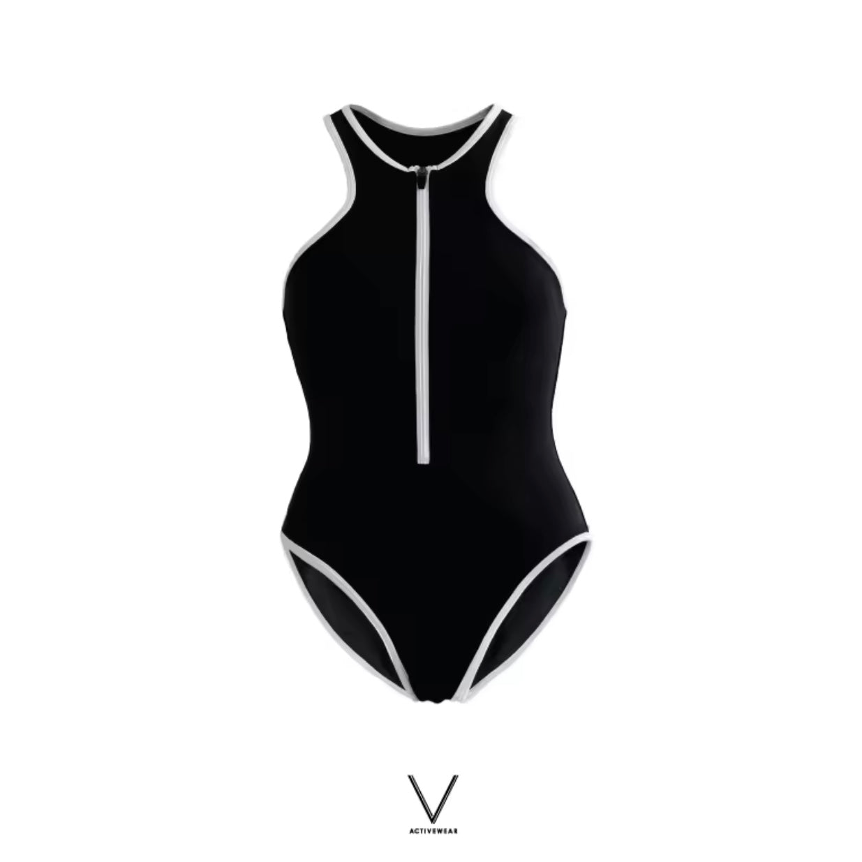 SS2024 BLACK FRONT ZIP SWIMMING SUIT UV UPF 50+