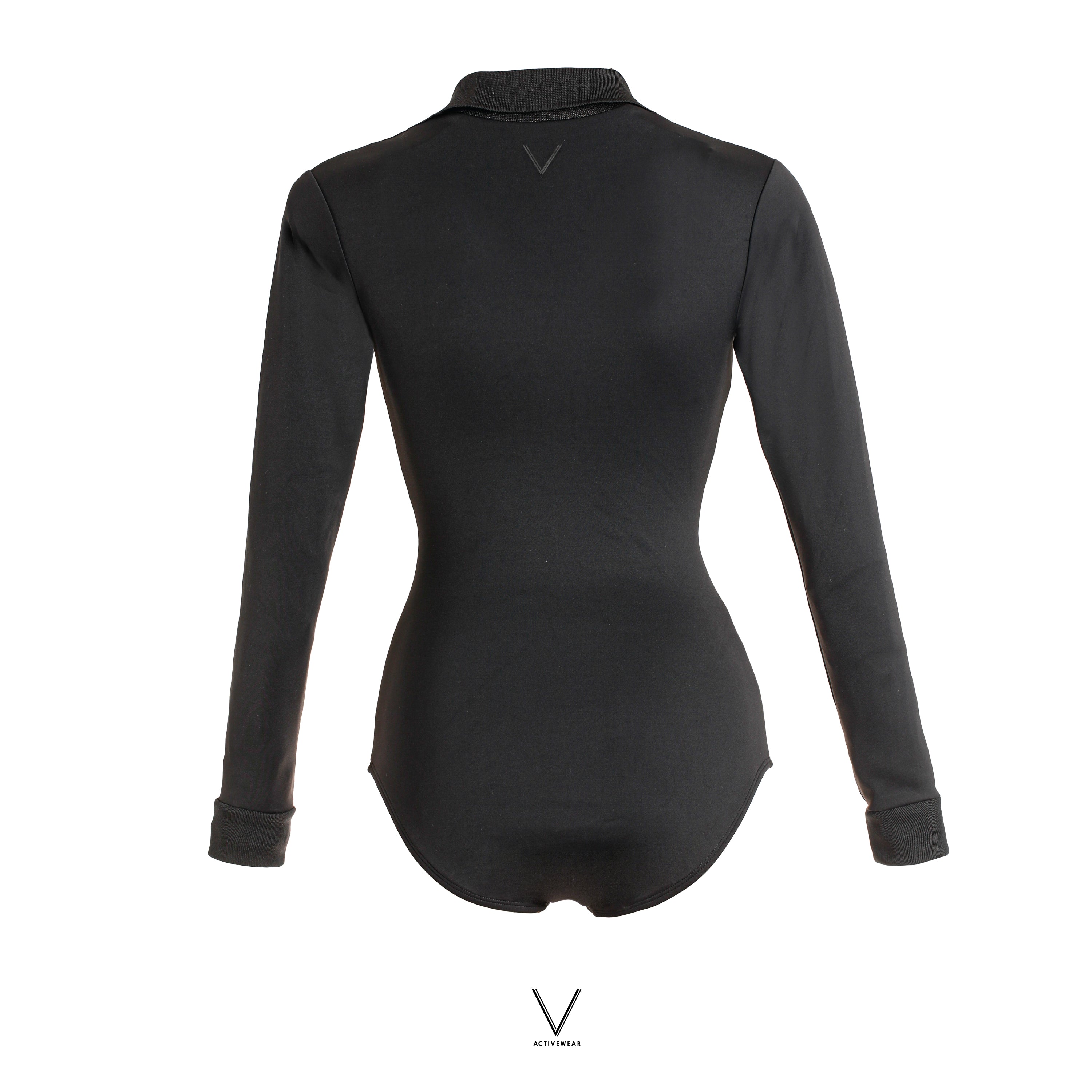 SS2026 BLACK BODYSUIT WITH COLLAR SWIMMING SUIT UV UPF 50+