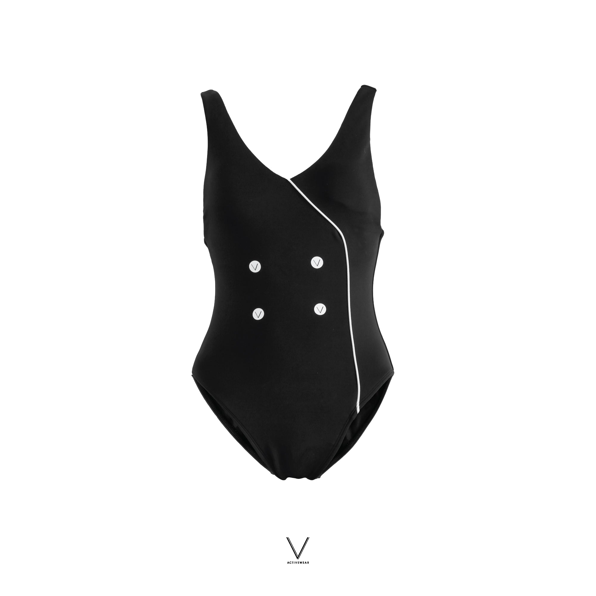 SS2024 BLACK DOUBLE BREASTED SWIMMING SUIT  UV UPF 50+