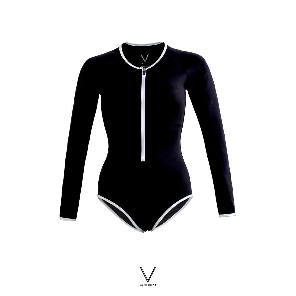 SS2024 BLACK TRIM WHITE UV BODYSUIT UPF50+