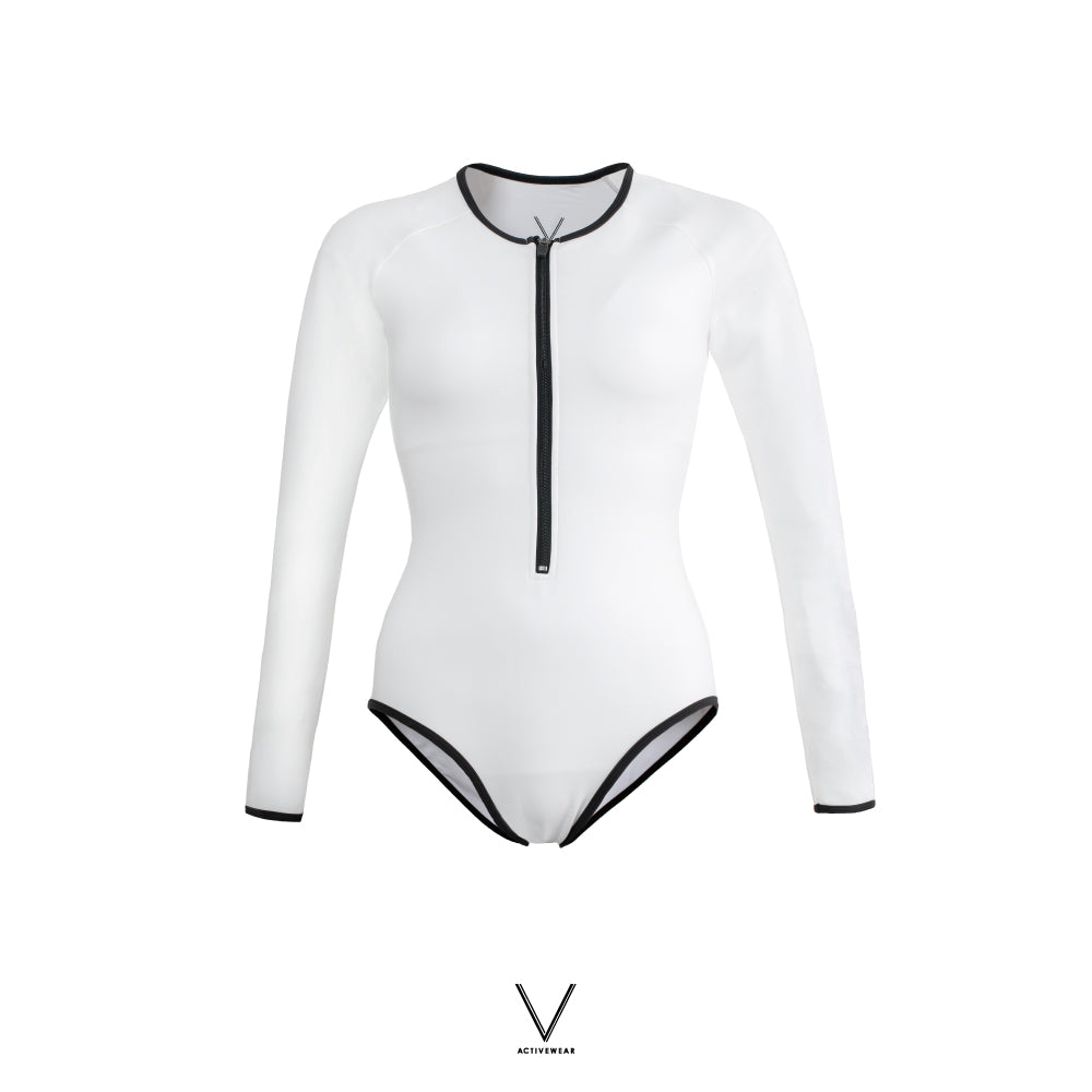 SS2024 WHITE TRIM BLACK BODYSUIT UV UPF50+